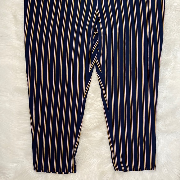 Halogen Navy Blue Yellow Striped Short Sleeve Slim Leg Jumpsuit Nordstrom - Picture 3 of 9